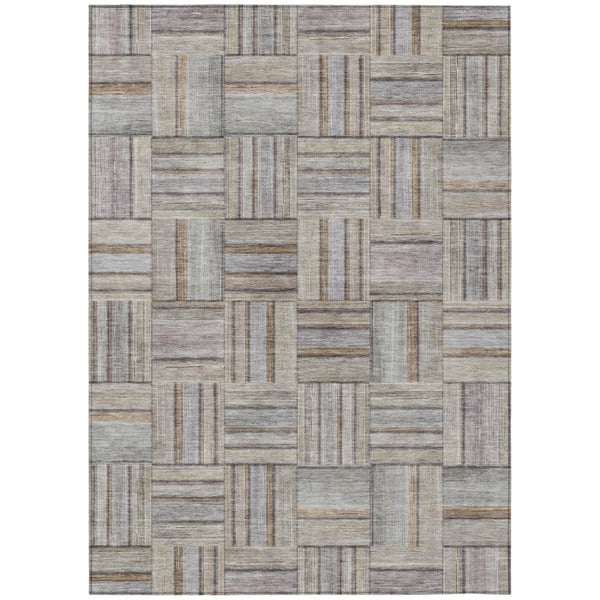 HomeRoots 9 X 12 Khaki Brown Geometric Polyester Area Rug Stain Resistant Indoor Outdoor 742023