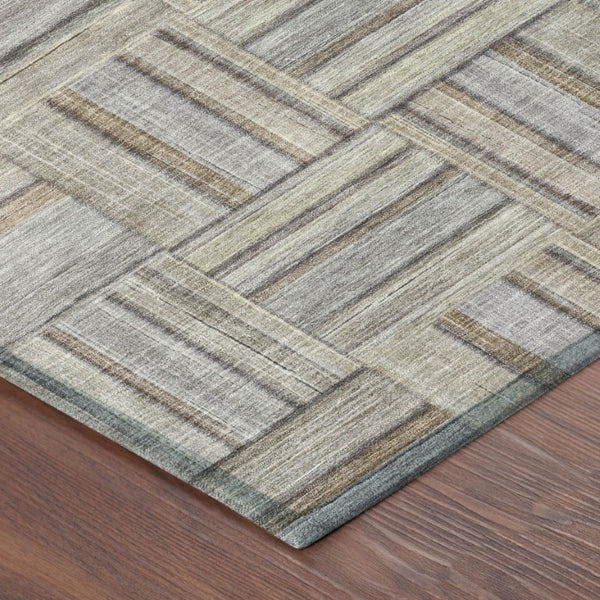 9 X 12 Khaki Brown Geometric Polyester Area Rug Stain Resistant Indoor Outdoor