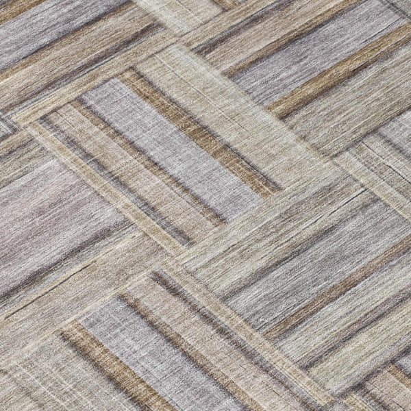 9 X 12 Khaki Brown Geometric Polyester Area Rug Stain Resistant Indoor Outdoor