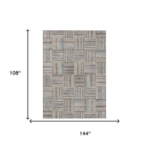 9 X 12 Khaki Brown Geometric Polyester Area Rug Stain Resistant Indoor Outdoor