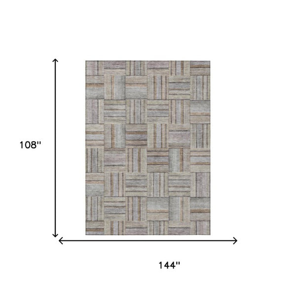9 X 12 Khaki Brown Geometric Polyester Area Rug Stain Resistant Indoor Outdoor