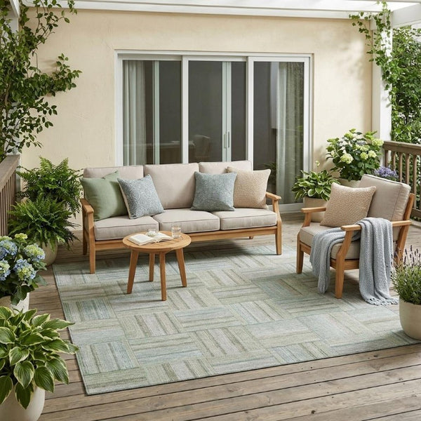 5x8 Sage Green Geometric Polyester Area Rug Stain Resistant for Indoor Outdoor Use