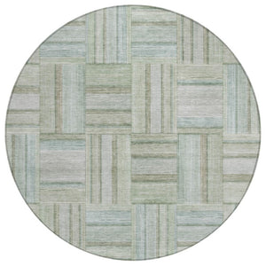 HomeRoots 8 Foot Round Geometric Polyester Area Rug Sage Green Washable for Indoor Outdoor Use 742027