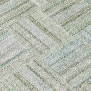 8 Foot Round Geometric Polyester Area Rug Sage Green Washable for Indoor Outdoor Use