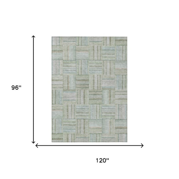 8 X 10 Sage Green Geometric Polyester Area Rug Stain Resistant for Patio or Living Room