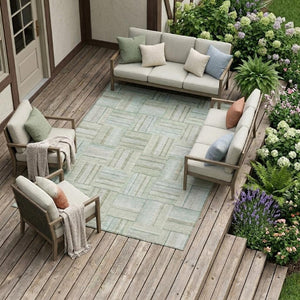 9 X 12 Sage Green Geometric Polyester Area Rug Washable Stain Resistant Indoor Outdoor