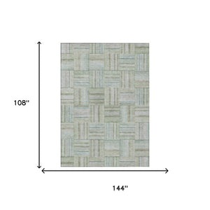 9 X 12 Sage Green Geometric Polyester Area Rug Washable Stain Resistant Indoor Outdoor
