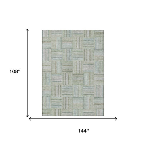 9 X 12 Sage Green Geometric Polyester Area Rug Washable Stain Resistant Indoor Outdoor