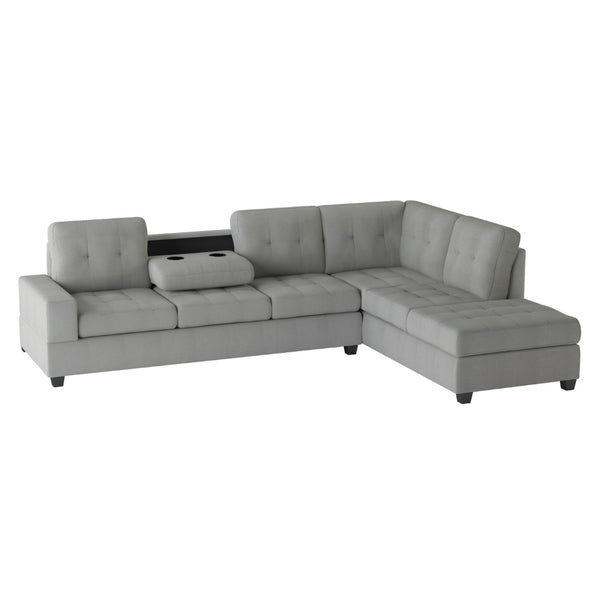 English Elm Modern Gray Microfiber Sectional Sofa with Reversible Chaise and Cup Holders B011S01294