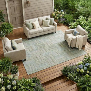 10 X 14 Sage Green Geometric Polyester Area Rug Washable Stain Resistant Patio