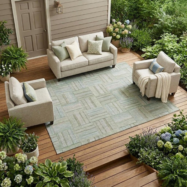10 X 14 Sage Green Geometric Polyester Area Rug Washable Stain Resistant Patio