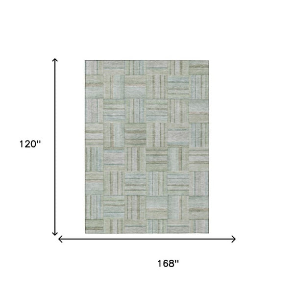 10 X 14 Sage Green Geometric Polyester Area Rug Washable Stain Resistant Patio