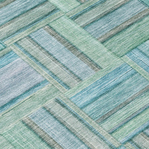 5x8 Teal Aqua Geometric Polyester Area Rug Washable Stain Resistant Indoor Outdoor