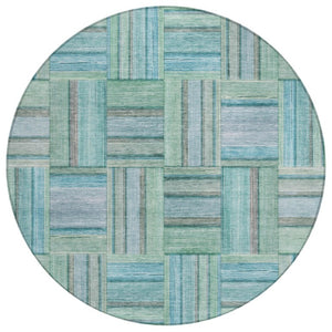HomeRoots 8 Foot Round Geometric Polyester Area Rug in Teal Aqua for Indoor Outdoor Use 742033