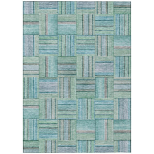 HomeRoots 10 X 14 Teal Aqua Geometric Polyester Area Rug Washable Stain Resistant Patio 742036