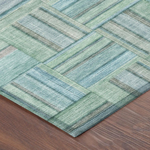 10 X 14 Teal Aqua Geometric Polyester Area Rug Washable Stain Resistant Patio