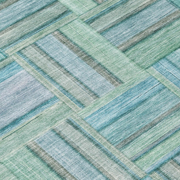 10 X 14 Teal Aqua Geometric Polyester Area Rug Washable Stain Resistant Patio