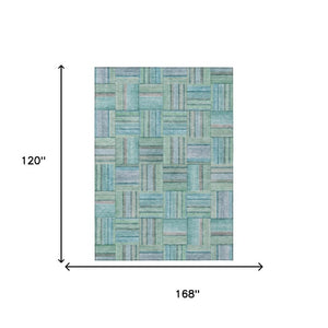 10 X 14 Teal Aqua Geometric Polyester Area Rug Washable Stain Resistant Patio