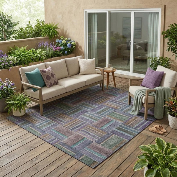 5x8 Geometric Fern Green Polyester Area Rug Washable Stain Resistant Indoor Outdoor