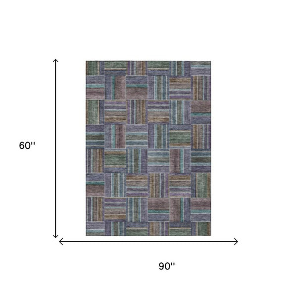 5x8 Geometric Fern Green Polyester Area Rug Washable Stain Resistant Indoor Outdoor