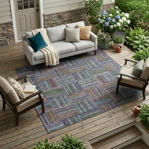 10 X 14 Geometric Fern Green Washable Polyester Rug for Patio Porch or Living Room