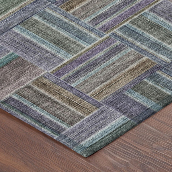 10 X 14 Geometric Fern Green Washable Polyester Rug for Patio Porch or Living Room