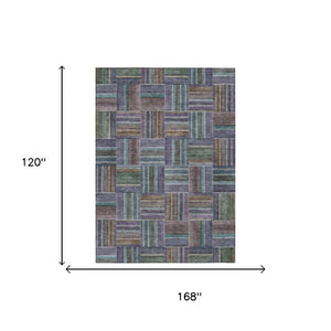 10 X 14 Geometric Fern Green Washable Polyester Rug for Patio Porch or Living Room