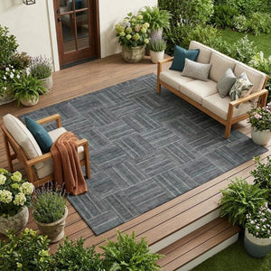 9 X 12 Gray Graphite Geometric Polyester Area Rug Stain Resistant Indoor Outdoor