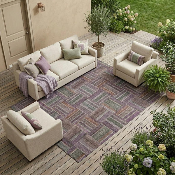 8 X 10 Purple Geometric Polyester Area Rug Washable for Patio Porch or Living Room