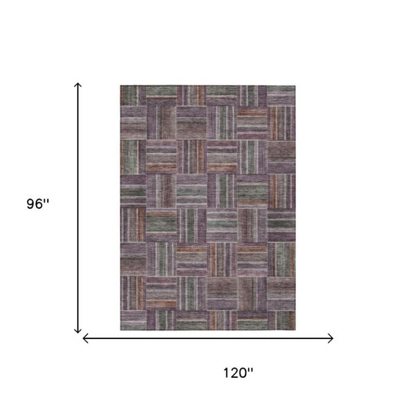 8 X 10 Purple Geometric Polyester Area Rug Washable for Patio Porch or Living Room