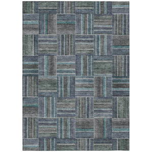 HomeRoots 5x8 Teal Graphite Geometric Polyester Area Rug Washable for Indoor Outdoor Use 742062