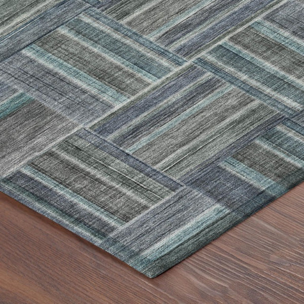 5x8 Teal Graphite Geometric Polyester Area Rug Washable for Indoor Outdoor Use