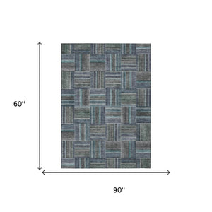 5x8 Teal Graphite Geometric Polyester Area Rug Washable for Indoor Outdoor Use