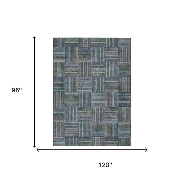 8 Ft X 10 Ft Teal Graphite Geometric Polyester Washable Indoor Outdoor Area Rug