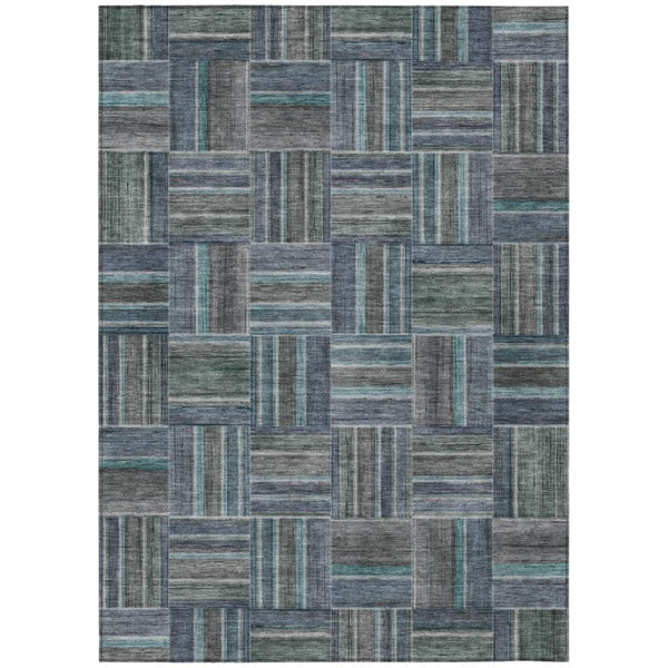 HomeRoots 9 X 12 Teal Graphite Geometric Polyester Area Rug Stain Resistant Indoor Outdoor 742065