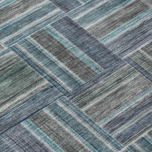 9 X 12 Teal Graphite Geometric Polyester Area Rug Stain Resistant Indoor Outdoor