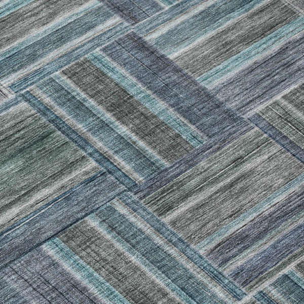 9 X 12 Teal Graphite Geometric Polyester Area Rug Stain Resistant Indoor Outdoor