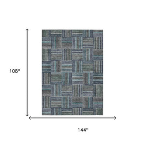 9 X 12 Teal Graphite Geometric Polyester Area Rug Stain Resistant Indoor Outdoor