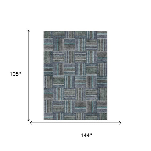 9 X 12 Teal Graphite Geometric Polyester Area Rug Stain Resistant Indoor Outdoor