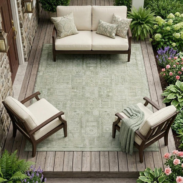 9x12 Oriental Pattern Polyester Area Rug Stain Resistant Indoor Outdoor Living
