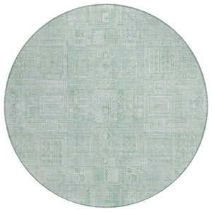 HomeRoots 8 Ft Round Oriental Geometric Polyester Rug Stain Resistant for Indoor Outdoor Use 742075