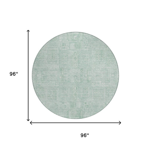 8 Ft Round Oriental Geometric Polyester Rug Stain Resistant for Indoor Outdoor Use
