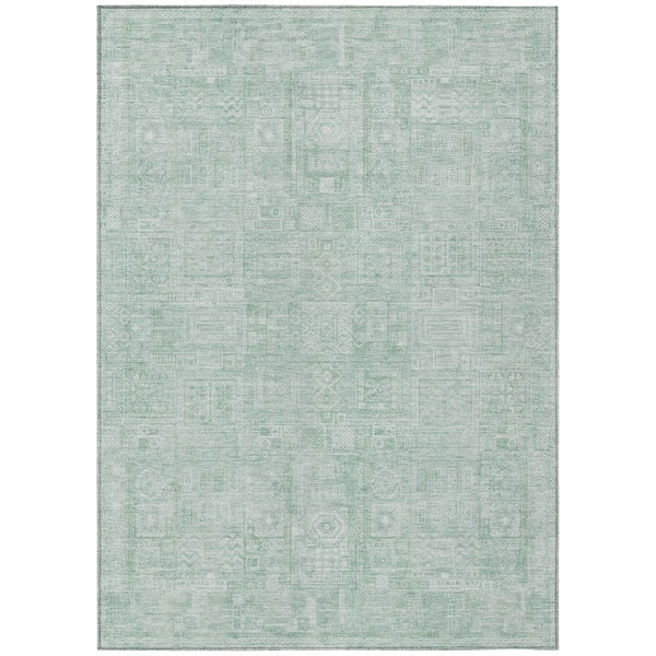 HomeRoots 8x10 Aqua Teal Oriental Polyester Area Rug Washable Stain Resistant Indoor Outdoor Use 742076