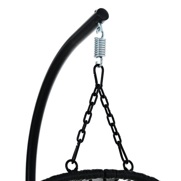 English Elm U_style Wicker Hanging Egg Chair with Stand Hdpe Cocoon Swing for Balcony Garden Black+Beige N711P389503A