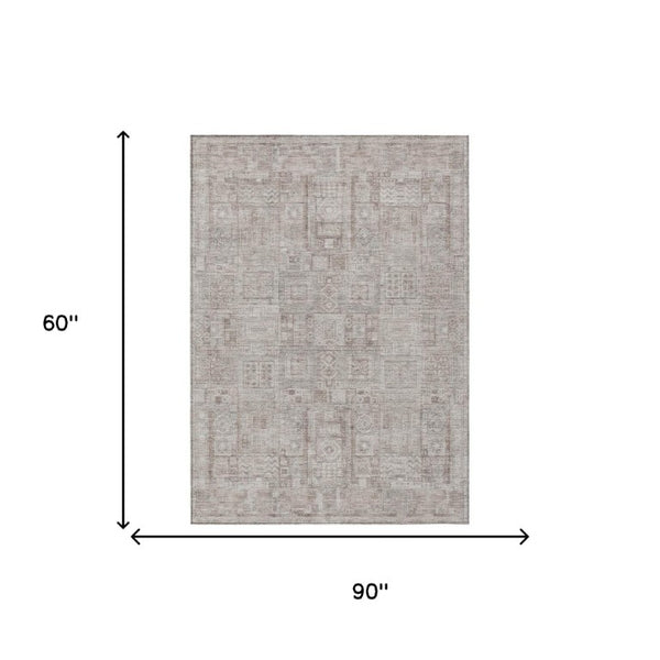 5x8 Beige Brown Oriental Polyester Area Rug Washable for Indoor Outdoor Use