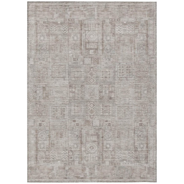 HomeRoots 9x12 Oriental Beige Brown Polyester Area Rug Washable Stain Resistant Indoor Outdoor 742083