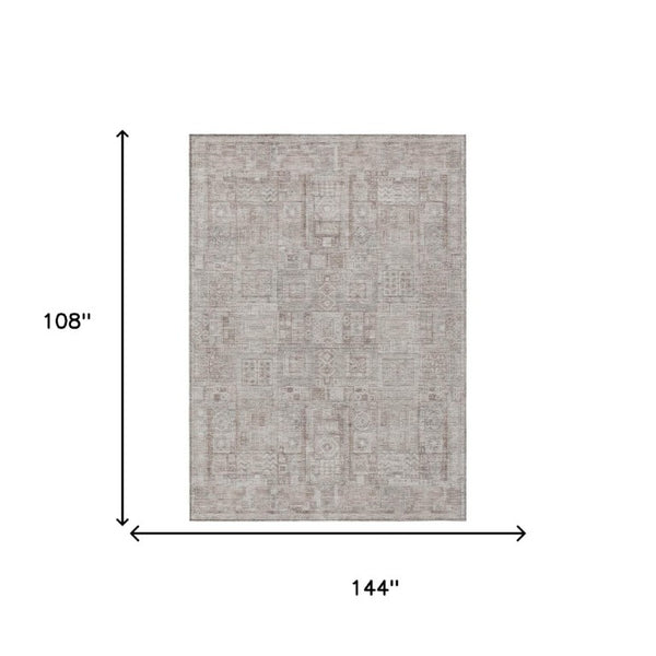 9x12 Oriental Beige Brown Polyester Area Rug Washable Stain Resistant Indoor Outdoor