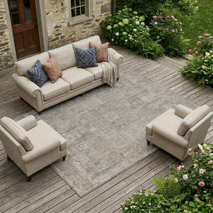 9x12 Oriental Polyester Area Rug Stain Resistant Indoor Outdoor Brown Silver