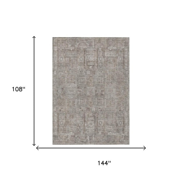 9x12 Oriental Polyester Area Rug Stain Resistant Indoor Outdoor Brown Silver