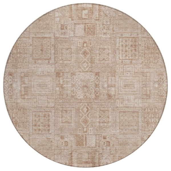 HomeRoots 8 Foot Round Oriental Polyester Area Rug Washable Indoor Outdoor Copper Tone 742093